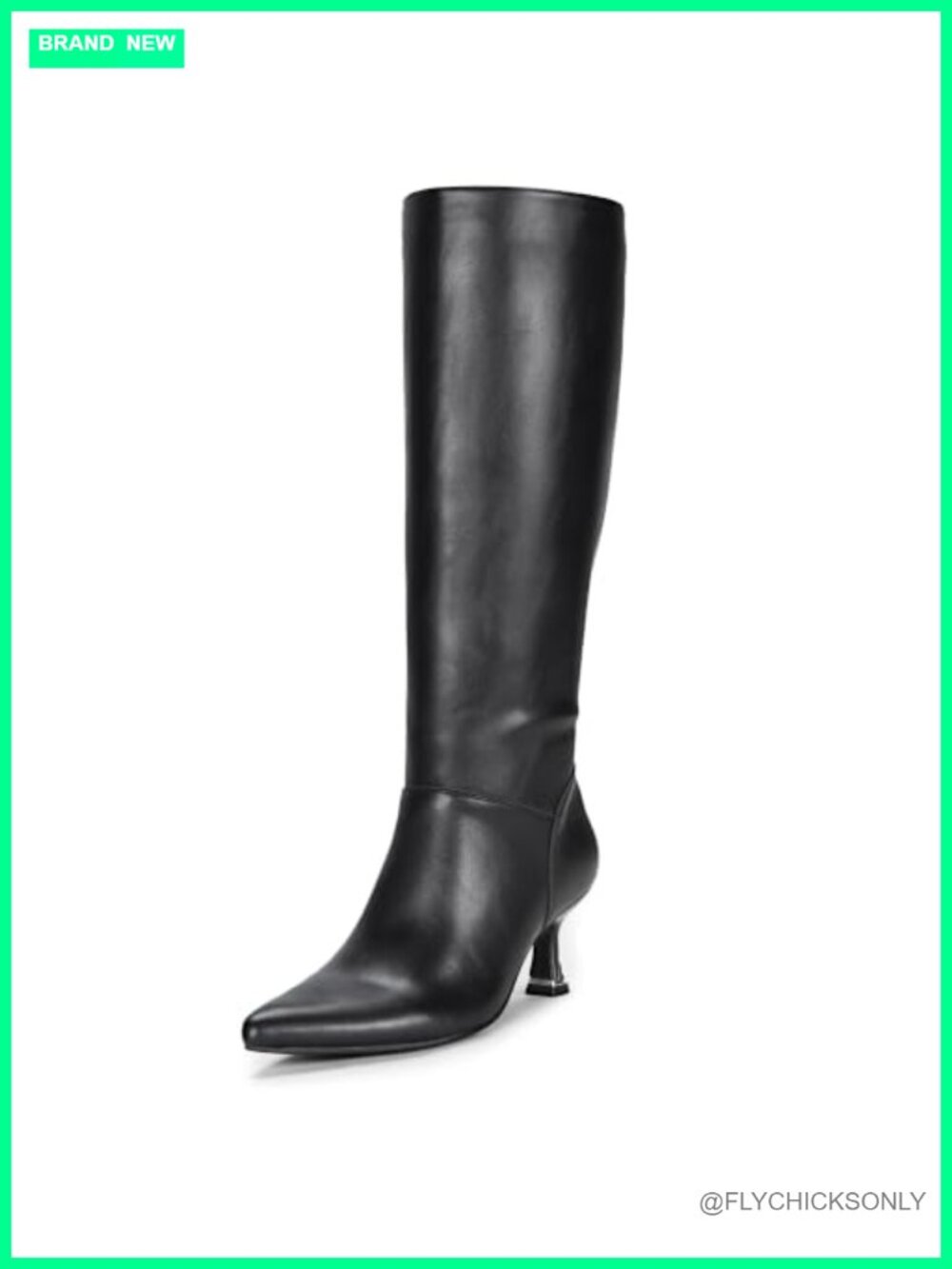 Pointed Toe Kitten Heel Knee High Dress Boots Faux Leather Zip
